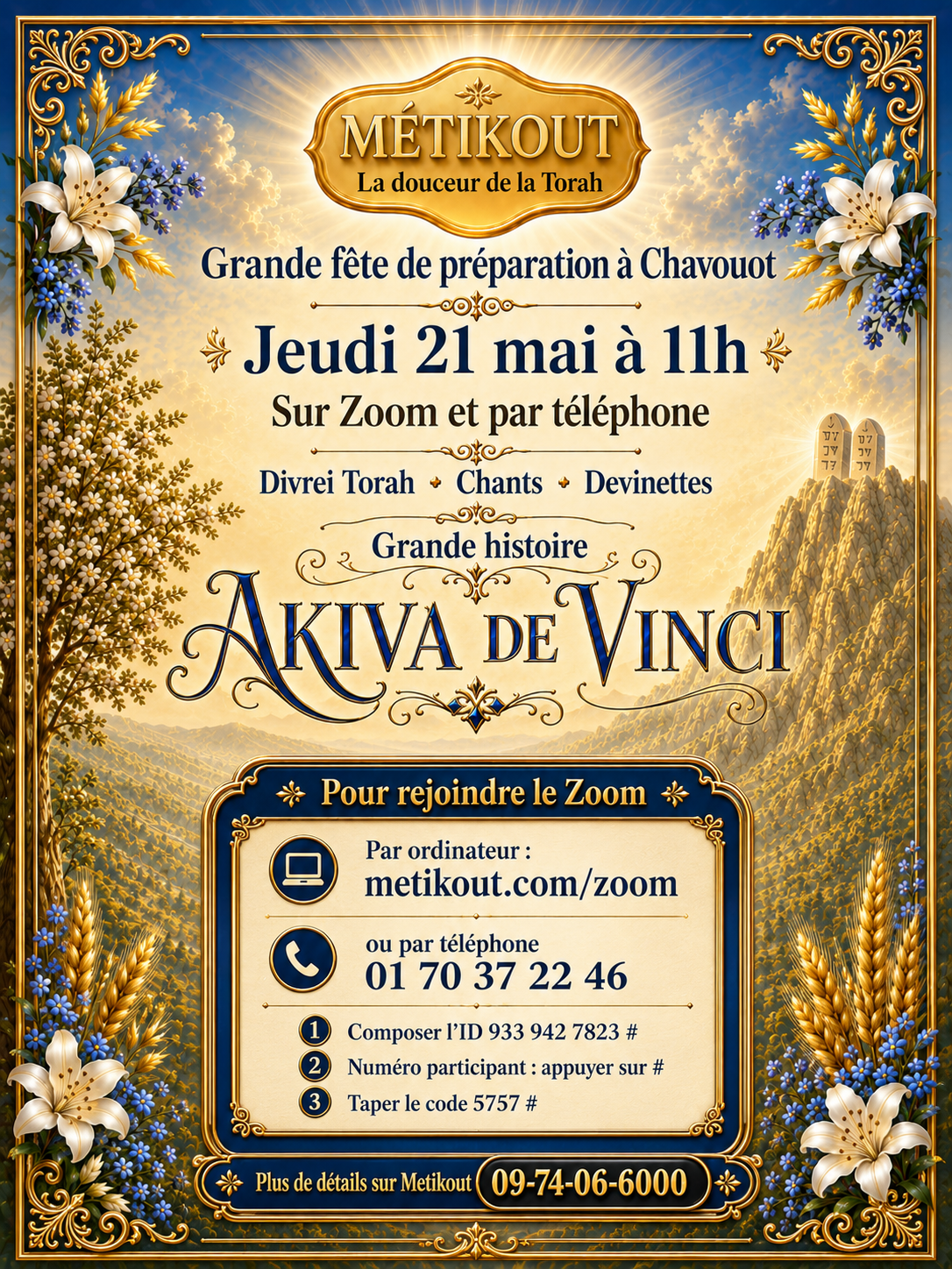 Affiche Chavouot METIKOUT - Akiva de Vinci